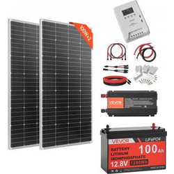 VEVOR 400W 12V Complete Solar Power Kit, 2PCS 200W Monocrystalline Solar Panels + 12.8V 100Ah LiFePO4 Battery + 40A MPPT Charge Controller + 1000W Power Inverter for RV Home Camping Boats Off-Grid