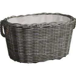 Καλάθι Καυσόξυλων με Λαβές Μεταφοράς 59x42x28 εκ. Γκρι Ιτιά 286985