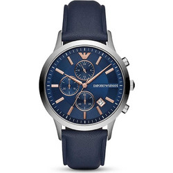 Emporio Armani Renato Ανδρικό Ρολόι Χρονογράφος με Μπλε Δερμάτινο Λουράκι AR11216