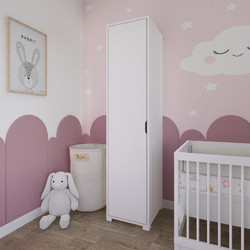 Wardrobe Duru 1600-013 - White Matte White Melamine Coated Particle Board Width: 40 cm Height: 183 cm