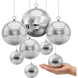 VEVOR Mirror Disco Ball 100/150/200 mm 8-Pack Silver Ball with Hanging Ring, for Party Home Decoration Stage Props DJ Dance Club, 2 Mirror Tile Sizes, Reflect Light, Large Wedding Music Birthday Decor
