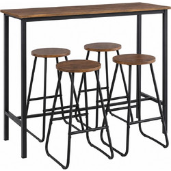 Σετ Τραπεζαρία Bar (4+1) ArteLibre KALORA Καρυδί/Μαύρο MDF/Μέταλλο 120x40x100cm 14330050