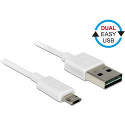 DELOCK 84806 USB A 2.0 CABLE MALE TO MICRO USB B MALE CABLE WHITE 0.5m DUAL EASY USB