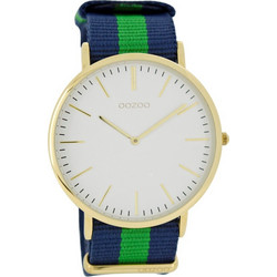 Oozoo Timepieces Vintage Ανδρικό Ρολόι με Μπλε Πράσινο Υφασμάτινο Λουράκι C6918
