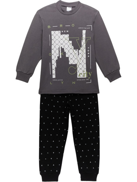 Pretty Baby New York Παιδική Πιτζάμα Βαμβακερή Χειμωνιάτικη Μαύρη Ανθρακί 63882