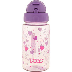Polo Heart Παιδικό Μπουκάλι Πλαστικό BPA Free με Καλαμάκι Μωβ Ροζ 450ml