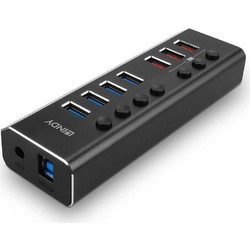 Lindy 43371 USB Hub 3.0 USB-A με 7 Θύρες USB-A & Εξωτερική Παροχή Ρεύματος