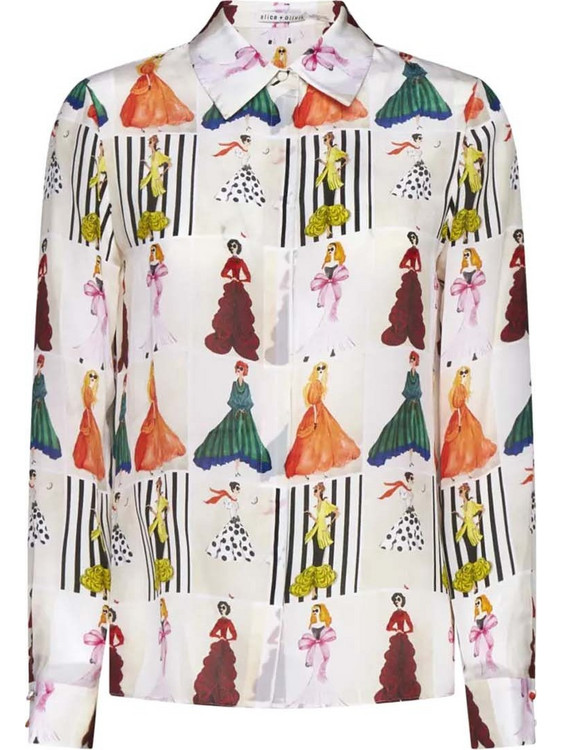 Alice and Olivia Μακρυμάνικο Γυναικείο Πουκάμισο Μεταξωτό Εμπριμέ Λευκό CC402P54006-K122