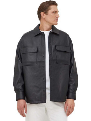 Calvin Klein Faux Leather Ανδρικό Πουκάμισο Μακρυμάνικο Overshirt Μαύρο J30J325063-BEH