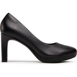 Clarks Ambyr Joy Ανατομικές Γόβες Δερμάτινες με Χοντρό Ψηλό Τακούνι & Φιάπα Μαύρες 261577644