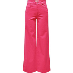 Only Ψηλόμεση Υφασμάτινη Γυναικεία Παντελόνα Loose Εφαρμογή Καμπάνα Φούξια 15273719