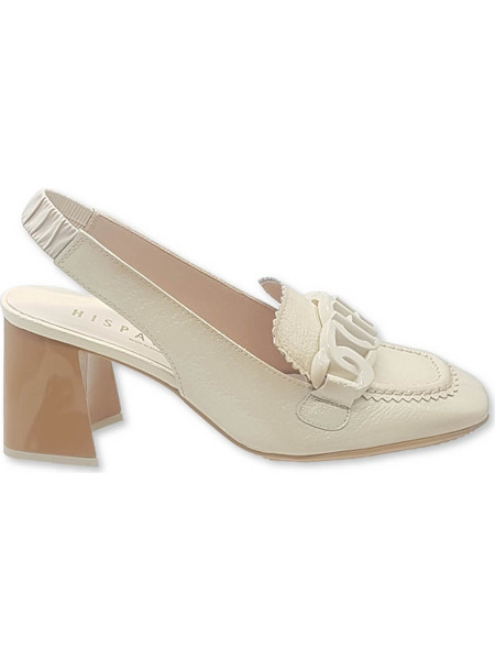 Hispanitas Malta Γόβες Slingback Δερμάτινες με Χοντρό Χαμηλό Τακούνι Εκρού HV243317
