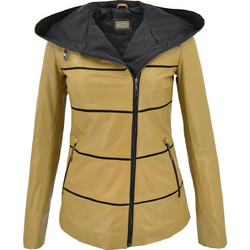 Leather 100 Γυναικείο Μπουφάν Χειμωνιάτικο Δερματίνη Μακρύ Κίτρινο 05-W-STRIP