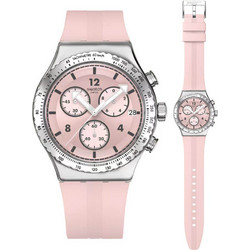Swatch Irony Γυναικείο Ρολόι Χρονογράφος με Ροζ Καουτσούκ Λουράκι YVS532