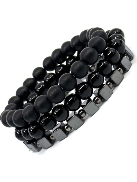 Legend Accessories Σετ Ανδρικά Βραχιόλια από Ατσάλι με Πέτρα Λάβας LGD-BR-2025 3τμχ