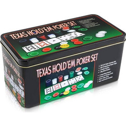 Texas Hold'em Σετ 200 Μάρκες Poker σε Μεταλλικό Κουτί με 2 Τράπουλες & Τσόχα 2691902