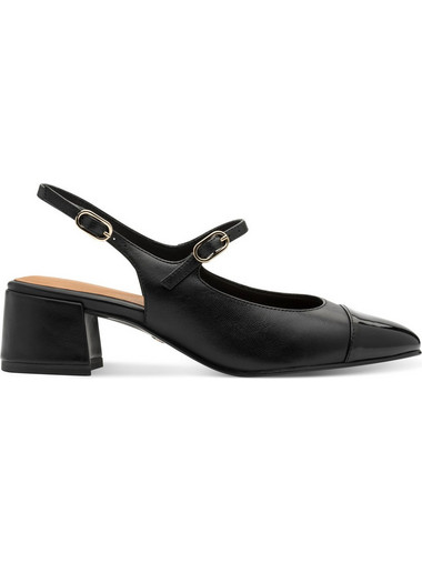 Tamaris Γόβες Slingback Δερμάτινες με Χοντρό Χαμηλό Τακούνι Μαύρες 1-29630-44-007