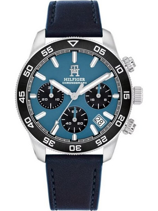 Tommy Hilfiger Ανδρικό Ρολόι Χρονογράφος με Μπλε Δερμάτινο Λουράκι 1792187