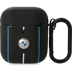 BMW Color Lines Θήκη Δερμάτινη με Γάντζο για Apple AirPods 1 / 2 Μαύρη