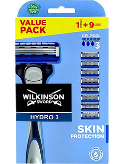 Wilkinson Sword Hydro 3 Ξυραφάκι με Ανταλλακτικές Κεφαλές με 5 Λεπίδες & Λιπαντική Ταινία + Ανταλλακτικά Ξυραφάκια 9τμχ