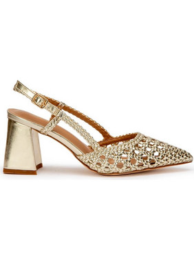 Verde Γόβες Slingback Δερμάτινες με Χοντρό Ψηλό Τακούνι Χρυσές 28-4022