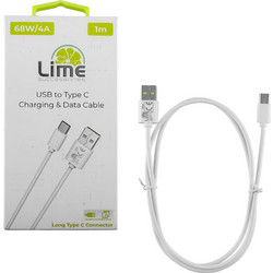 Lime LUC03 USB-A to USB-C 68W 1m White 5205308345678