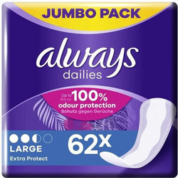 Always Dailies Extra Protect Large Σερβιετάκια για Ελαφριά Ροή 2.5 Σταγόνες 62τμχ