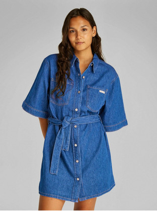 Calvin Klein Mini Καλοκαιρινό Καθημερινό Φόρεμα Σεμιζιέ Τζιν Μπλε J20J225169-1A4