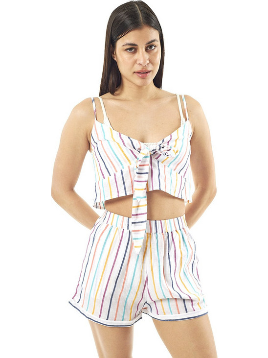 Verde Καλοκαιρινό Γυναικείο Σύνολο Crop Top & Σορτς Λευκό 57-0005