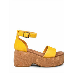 Toms Laila Γυναικεία Πέδιλα Suede Κίτρινα με Χοντρό Ψηλό Τακούνι 10020761