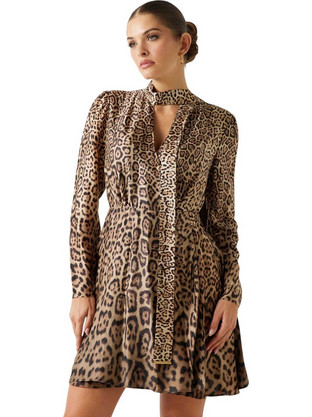 Guess Alanis Mini Βραδινό Φόρεμα Μεταξωτό Καφέ 5YGK287298A-P1TO