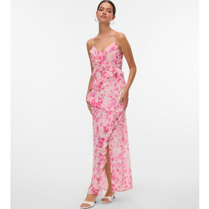 Vero Moda Maxi Καλοκαιρινό Φόρεμα για Γάμο / Βάπτιση Floral Κρουαζέ Ροζ 10334542