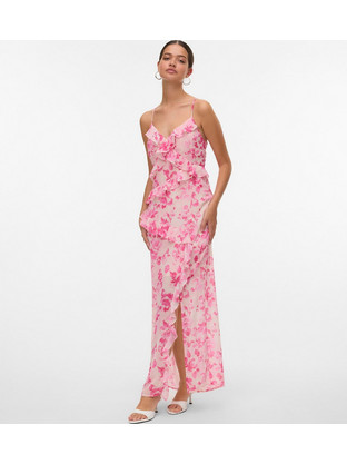 Vero Moda Maxi Καλοκαιρινό Φόρεμα για Γάμο / Βάπτιση Floral Κρουαζέ Ροζ 10334542