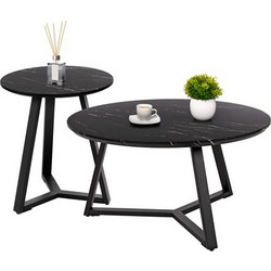 HomeMarkt ROCKET Τραπεζάκια Ζιγκόν Σαλονιού Στρογγυλά Ξύλινα με Μεταλλική Βάση 2τμχ Φ80cm HM21090