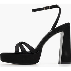 Steve Madden Γυναικεία Πέδιλα Δερμάτινα Μαύρα με Χοντρό Ψηλό Τακούνι SM11003903-001