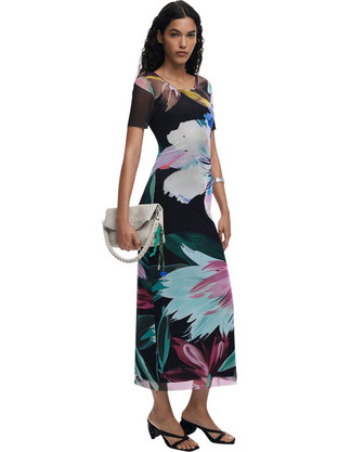 Desigual Bernadette Midi Καλοκαιρινό Βραδινό Φόρεμα Floral Μαύρο 25WWVK19-2000