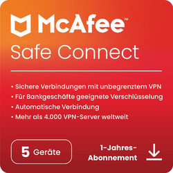 McAfee Safe Connect VPN για 5 Συσκευές και 1 Έτος Χρήσης (Ηλεκτρονική Άδεια)