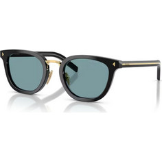Prada PRC01SD 16K04D Ανδρικά Γυαλιά Ηλίου Στρογγυλά Κοκάλινα Μαύρα με Μπλε Φακό
