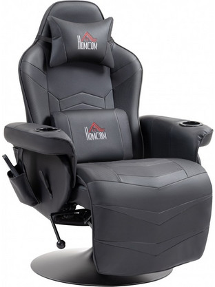 HOMCOM Καρέκλα Gaming Δερματίνης με Υποπόδιο Μαύρη 700-142V00BK