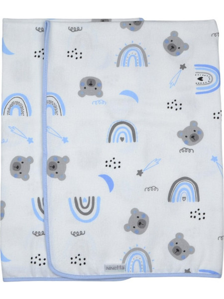 Ninetta Bebe Bears Πάνα Αγκαλιάς Φανελένια Γαλάζια 90x80cm