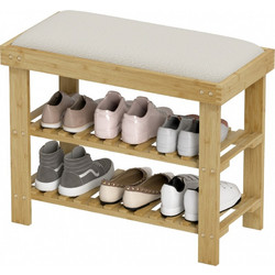 HOMCOM Παπουτσοθήκη Σκαμπό Bamboo Μπεζ M60xΠ29xΥ49cm 837-539V00CW