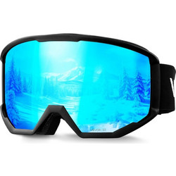 Vevor HXJYKHSBDCXJS6WSG001V0 Μάσκα Σκι & Snowboard Ενηλίκων Μαύρη με Φακό Καθρέπτη Μπλε
