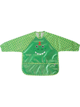 Zoocchini Devin The Dinosaur Αδιάβροχη Σαλιάρα Ποδιά Πλαστική με Αυτοκόλλητο Τσέπη & Μανίκια 6m+ Πράσινη