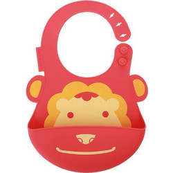 Marcus & Marcus Lion Αδιάβροχη Σαλιάρα Σιλικόνης με Κουμπί & Τσέπη 6m+ Κόκκινη