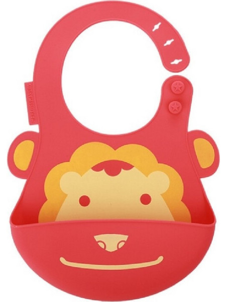 Marcus & Marcus Lion Αδιάβροχη Σαλιάρα Σιλικόνης με Κουμπί & Τσέπη 6m+ Κόκκινη