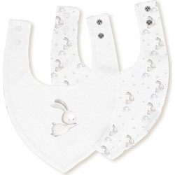 Interbaby Bunny Σετ Σαλιάρες Μπαντάνα από 100% Βαμβάκι με Κουμπί Λευκή Μπλε 2τμχ