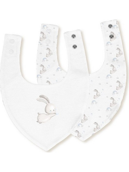 Interbaby Bunny Σετ Σαλιάρες Μπαντάνα από 100% Βαμβάκι με Κουμπί Λευκή Μπλε 2τμχ