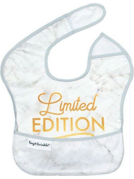 Tiny Twinkle Limited Edition Αδιάβροχη Σαλιάρα Υφασμάτινη με Αυτοκόλλητο & Τσέπη 6m+ Λευκή