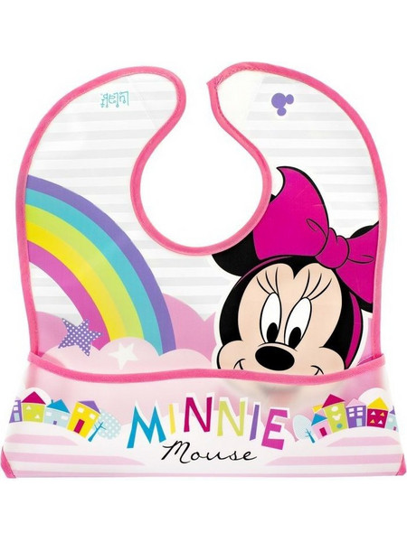 Lulabi Minnie Αδιάβροχη Σαλιάρα Ποδιά Πλαστική με Αυτοκόλλητο & Τσέπη Φούξια