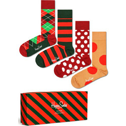 Happy Socks Holiday Ανδρικές Κάλτσες Ψηλές με Σχέδια Ταμπά Κόκκινες Πολύχρωμες 4Pack XHCG09-4300